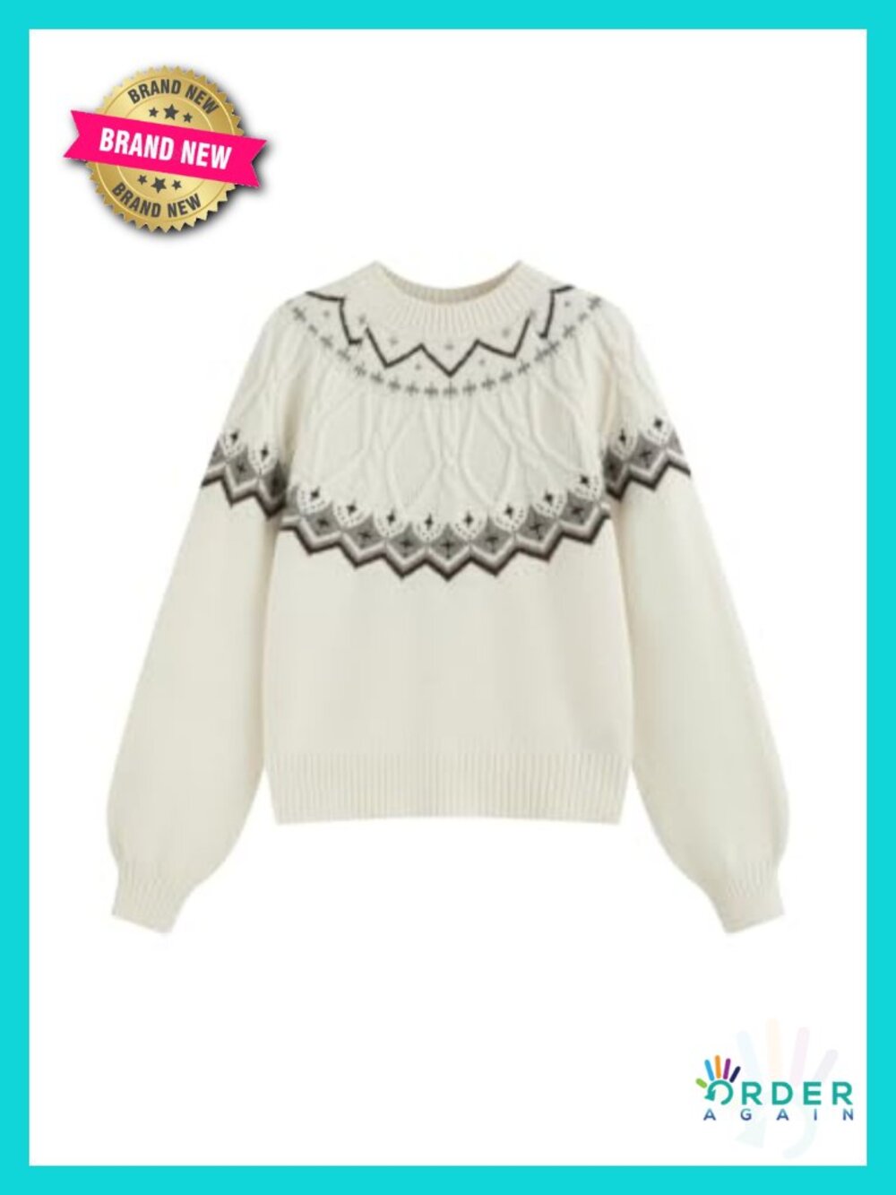 Wool Blend Cropped Fair Isle Sweater Long Sleeve Crew Neck